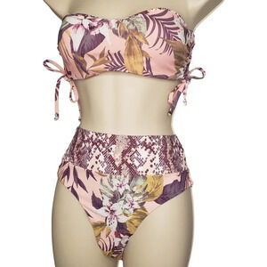 Reversible Bikini-Bandeau Top Lace  Up Sides/Highrise Highwaist Bottoms NWOT